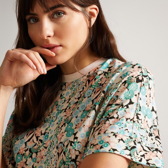 New With Tags Ted Baker London Womens Domela Linen Printed Tee Multiple Sizes - Picture 4 of 7
